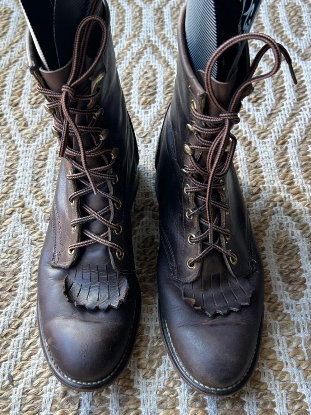 Laredo Brown Leather Kiltie Lace Up Boots Brown Size 9